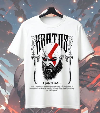 Kratos Warrior Graphic Oversized T-Shirt – God of War Inspired Mythic Streetwear T-Shirt - Front Only / White / S - God