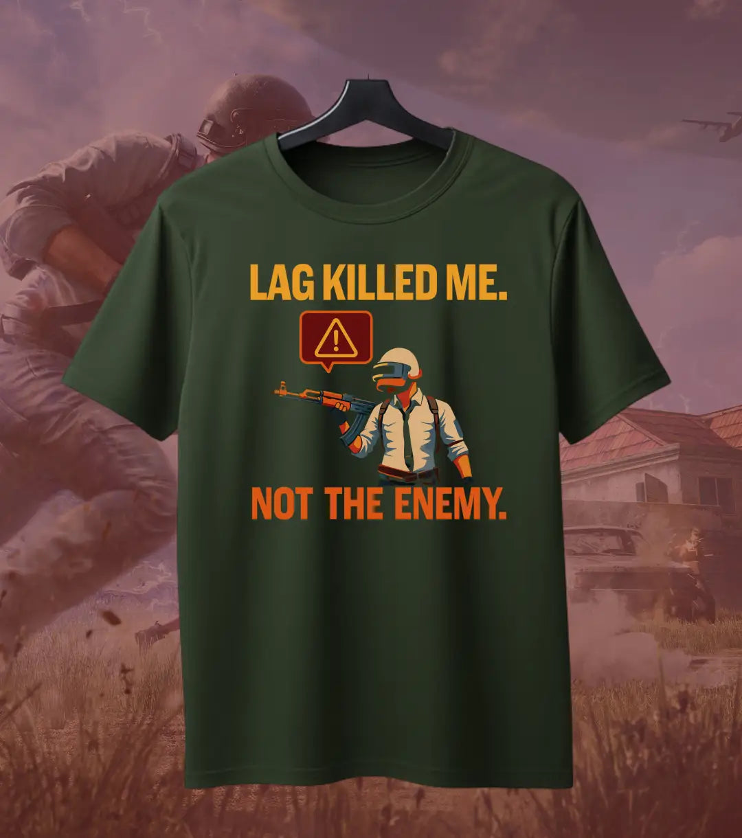 Lag Killed Me BGMI T-Shirt | PUBG Rage Gamer Tee - Bottle Green / S - BGMI/PUBG