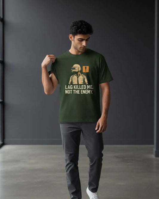 LAG KILLED ME BGMI T-Shirt | PUBG Rage Quit Tee - Bottle Green / S - BGMI/PUBG
