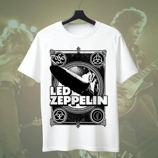 Led Zeppelin Airship Classic Tee - White / S - Music Enthusiast