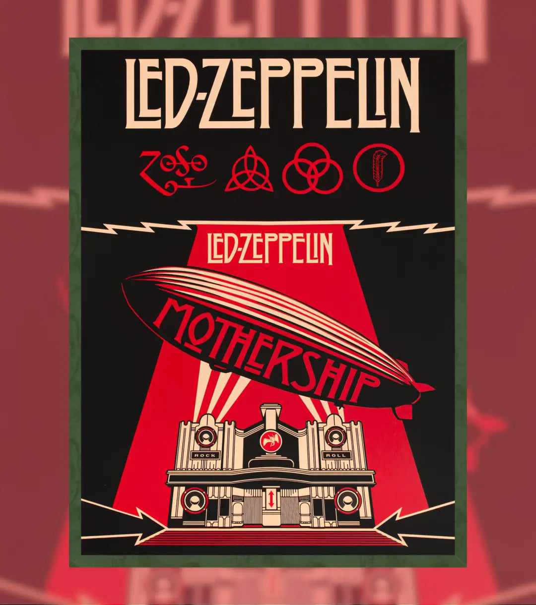 Led Zeppelin Mothership Poster - A4 / Bottle Green - Music Enthusiast