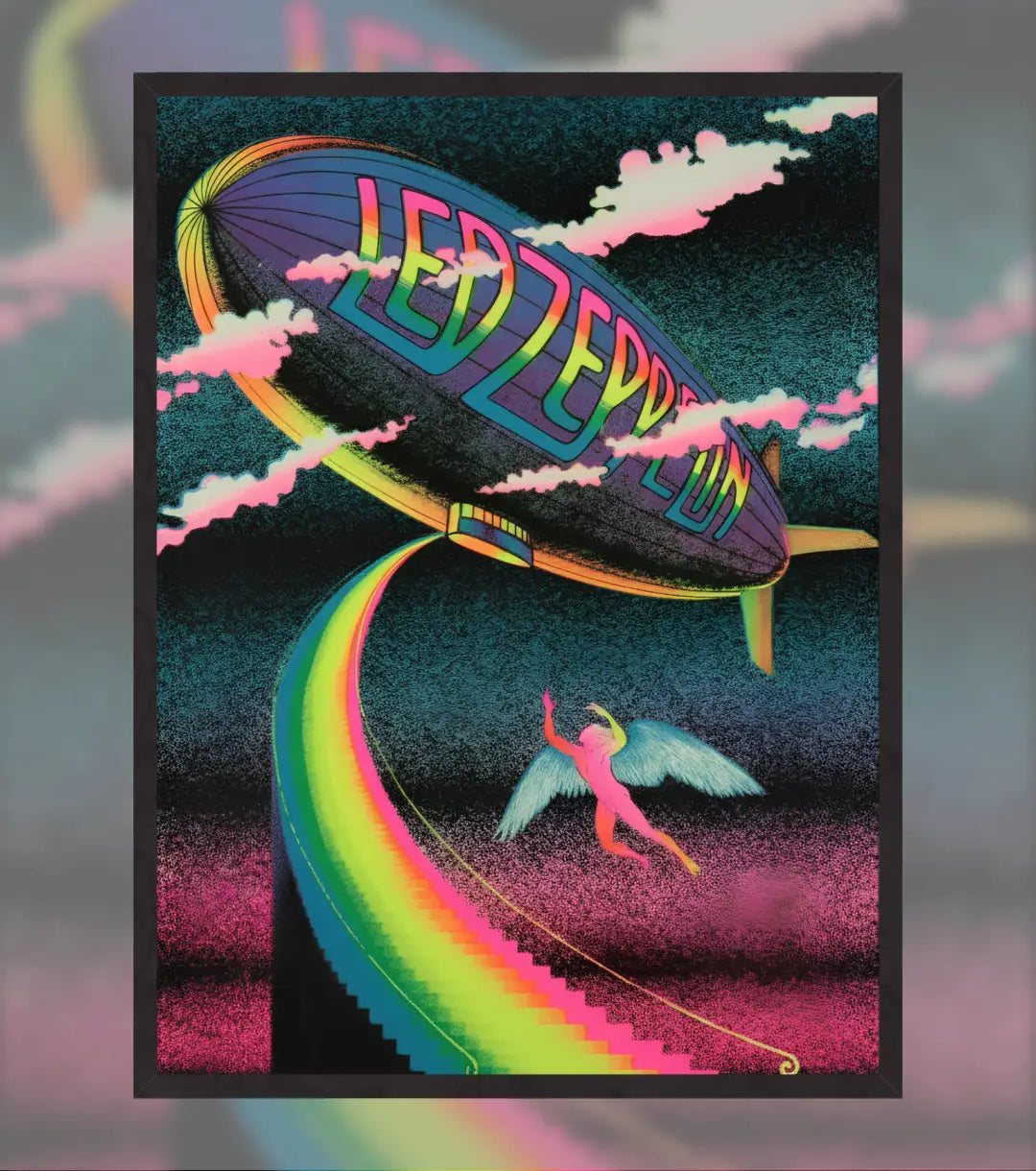 Led Zeppelin Neon Dream Poster - A4 / Black Frame - Music Enthusiast
