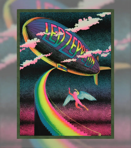 Led Zeppelin Neon Dream Poster - A4 / Bottle Green - Music Enthusiast
