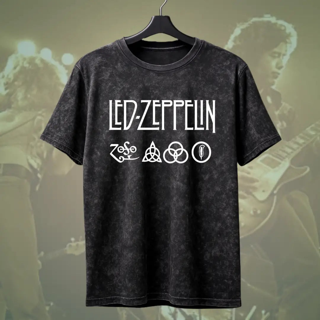 Led Zeppelin Symbols Acid Wash Tee - Black / S - Music Enthusiast
