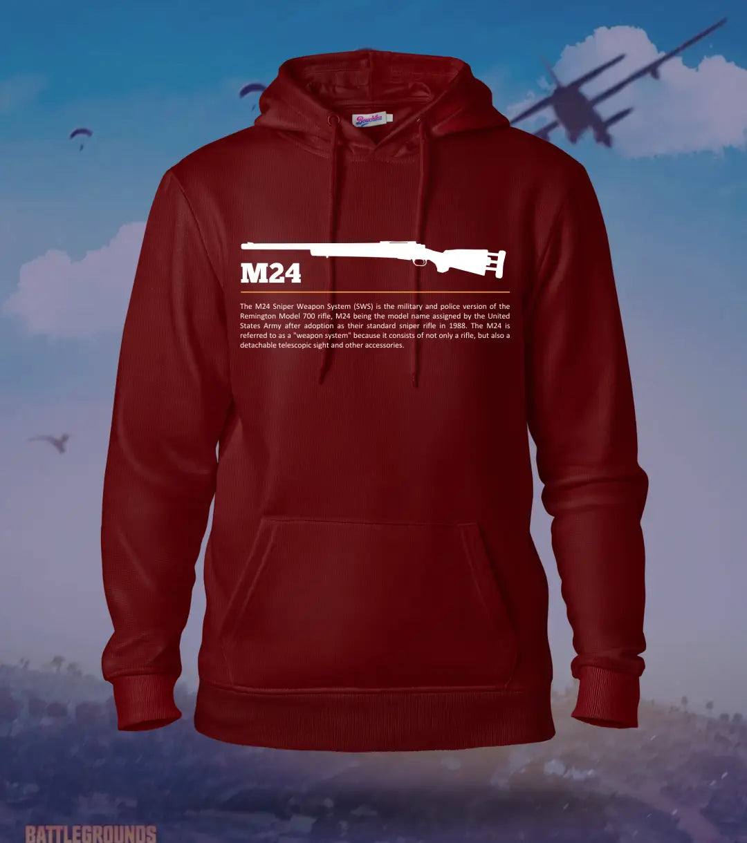 M24 Tactical Hoodie – Military Sniper Gear BGMI | 300 GSM Brushed Fleece - Maroon / XS / Regular - BGMI/PUBG
