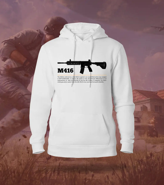 M416 – The Meta Never Dies BGMI Hoodie | 300 GSM Brushed Fleece - White / XS / Regular - BGMI/PUBG
