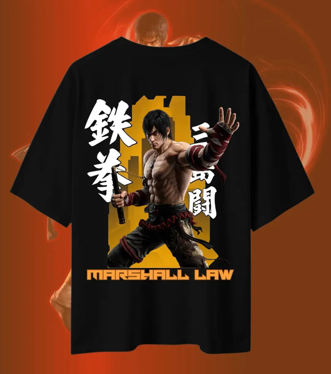 Marshall Law Tekken T-Shirt | Dragon Warrior Gaming Tee | Oversized Tee - 180GSM / Black / S - Tekken