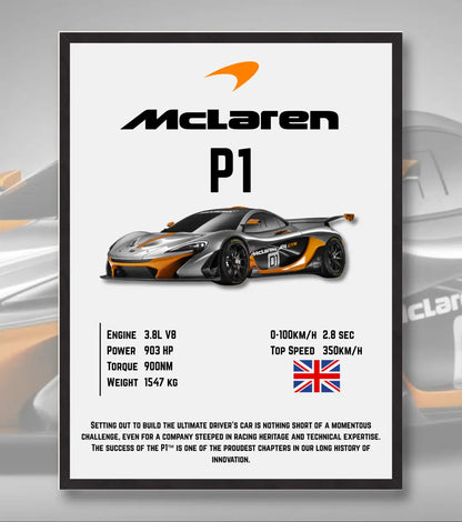 McLaren P1 Supercar Poster - A4 / Black Frame - Automotive