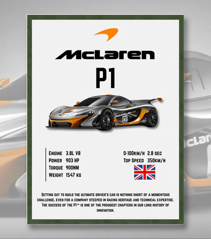 McLaren P1 Supercar Poster - A4 / Bottle Green - Automotive
