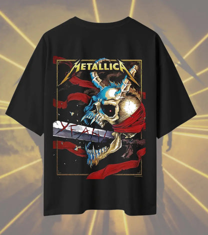 Metallica Demon Skull Graphic T-Shirt | Heavy Metal Skull & Sword Rock Band Tee | Premium Cotton Unisex Oversized