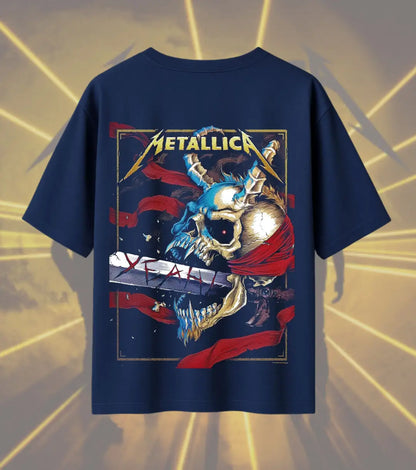 Metallica Demon Skull Graphic T-Shirt | Heavy Metal Skull & Sword Rock Band Tee | Premium Cotton Unisex Oversized