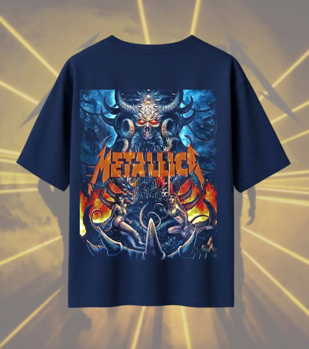 Metallica Demon Skull Inferno Graphic T-Shirt | Hellfire Heavy Metal Rock Band Tee | Premium Cotton Unisex Oversized