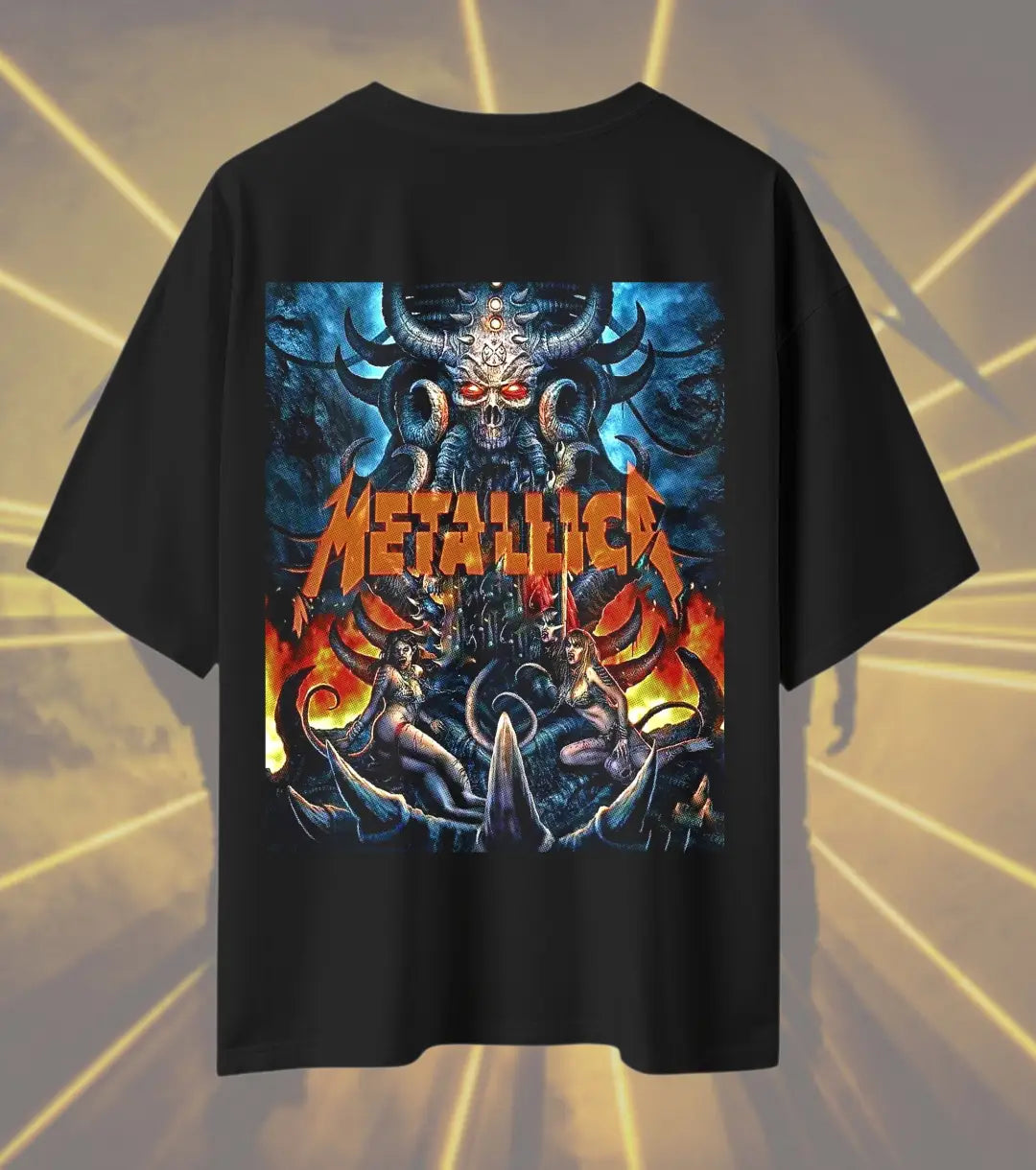 Metallica Demon Skull Inferno Graphic T-Shirt | Hellfire Heavy Metal Rock Band Tee | Premium Cotton Unisex Oversized