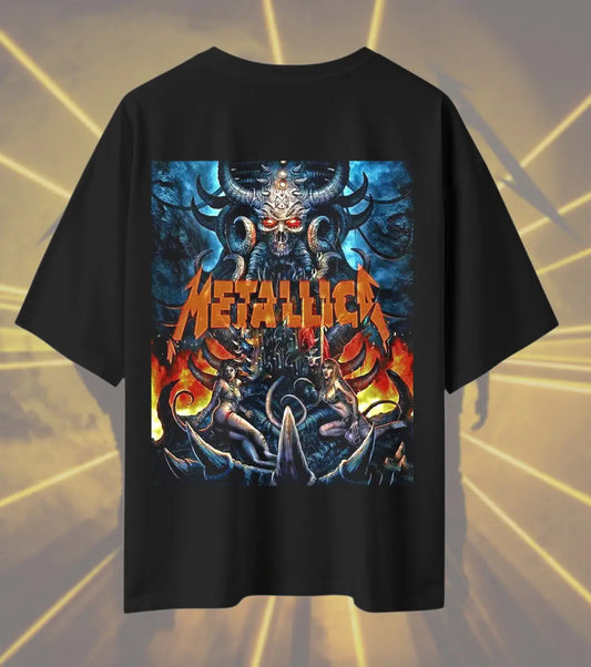 Metallica Demon Skull Inferno Graphic T-Shirt | Hellfire Heavy Metal Rock Band Tee | Premium Cotton Unisex Oversized