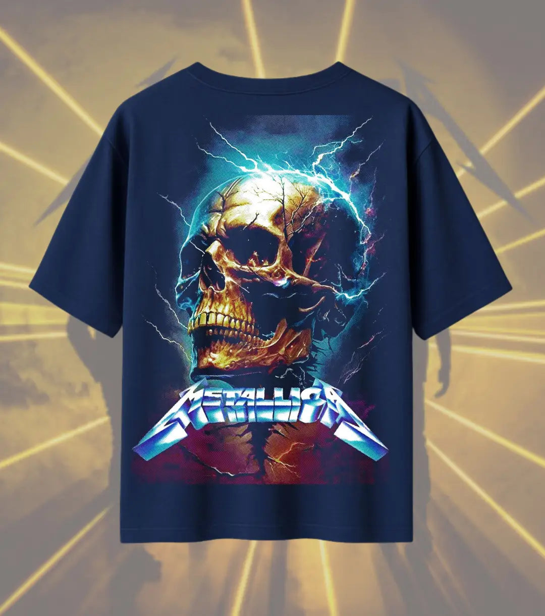 Metallica Lightning Skull Graphic T-Shirt | Electric Skull Heavy Metal Rock Band Tee | Premium Cotton Unisex Oversized