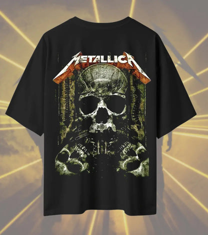 Metallica Military Skull Graphic T-Shirt | Tactical Skull Heavy Metal Rock Band Tee | Premium Cotton Unisex Oversized