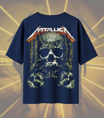 Metallica Military Skull Graphic T-Shirt | Tactical Skull Heavy Metal Rock Band Tee | Premium Cotton Unisex Oversized