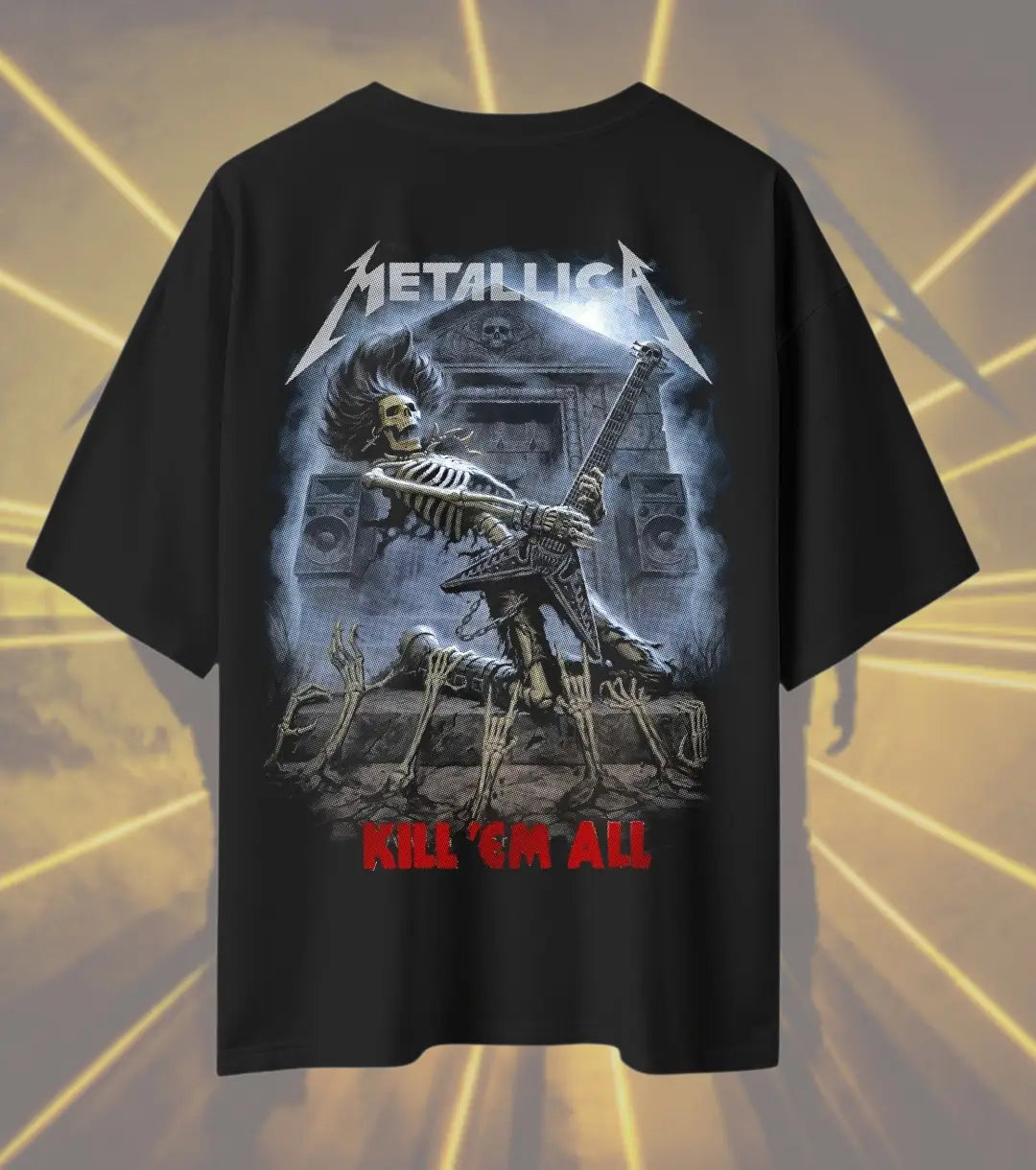 Metallica Skeleton Guitarist Graphic T-Shirt | Kill ’Em All Inspired Heavy Metal Rock Band Tee | Premium Cotton Unisex