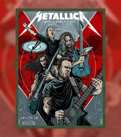 Metallica WorldWired Tour Poster - A4 / Bottle Green