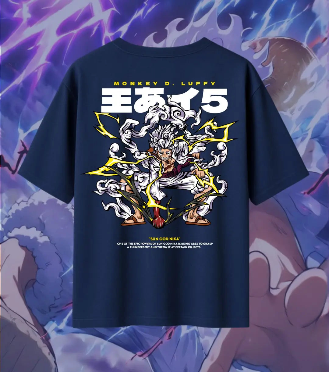 Monkey D. Luffy Gear 5 Oversized T-Shirt – Dual Print Anime Tee | Premium Cotton Streetwear - Navy / XS / 180GSM