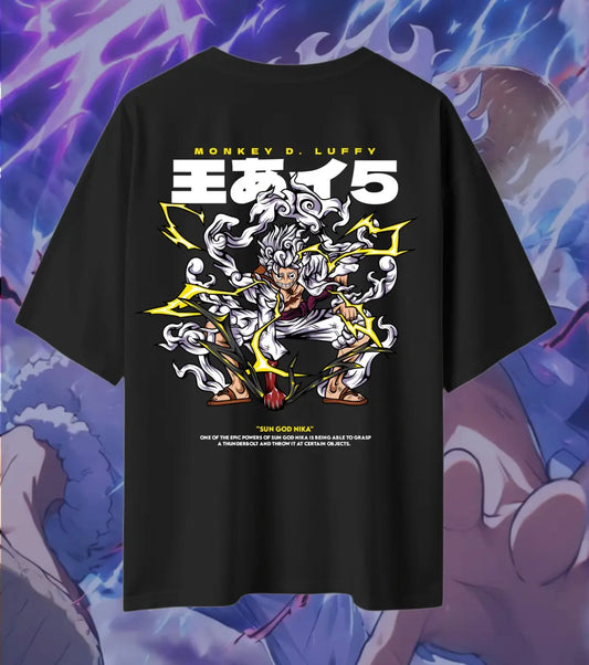Monkey D. Luffy Gear 5 Oversized T-Shirt – Dual Print Anime Tee | Premium Cotton Streetwear - Black / XS / 180GSM