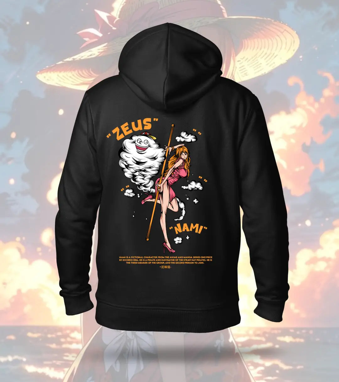 Nami One Piece Hoodie – Zeus Thundercloud Design - Black / XS - One Piece