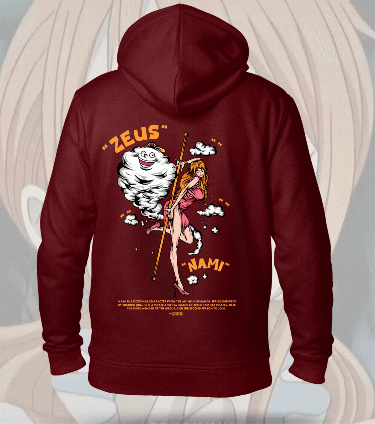 Nami One Piece Hoodie – Zeus Thundercloud Design - Maroon / XS - One Piece