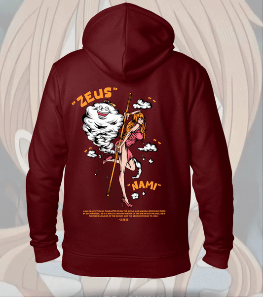 Nami One Piece Hoodie – Zeus Thundercloud Design - Maroon / XS - One Piece