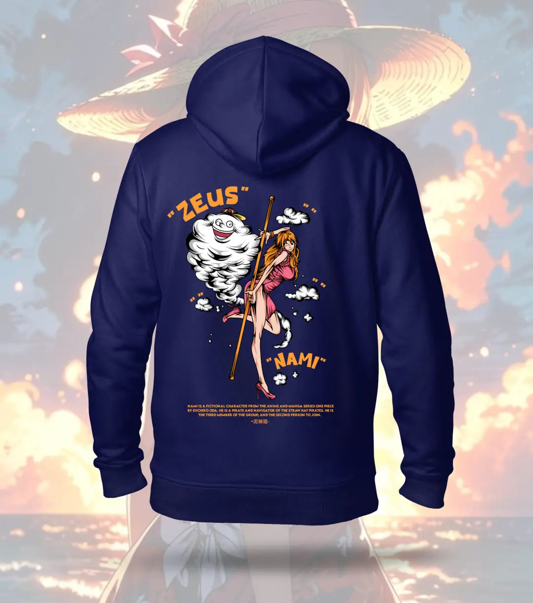 Nami One Piece Hoodie – Zeus Thundercloud Design - Navy / XS - One Piece