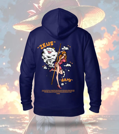 Nami One Piece Hoodie – Zeus Thundercloud Design - Navy / XS - One Piece