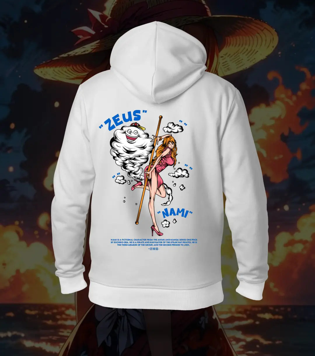 Nami One Piece Hoodie – Zeus Thundercloud Design - White / XS - One Piece