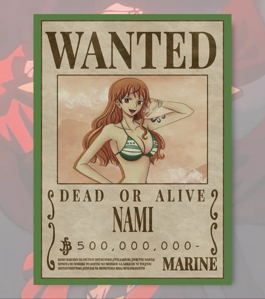 Nami – One Piece Wanted Poster - A4 / Bottle Green - One Piece