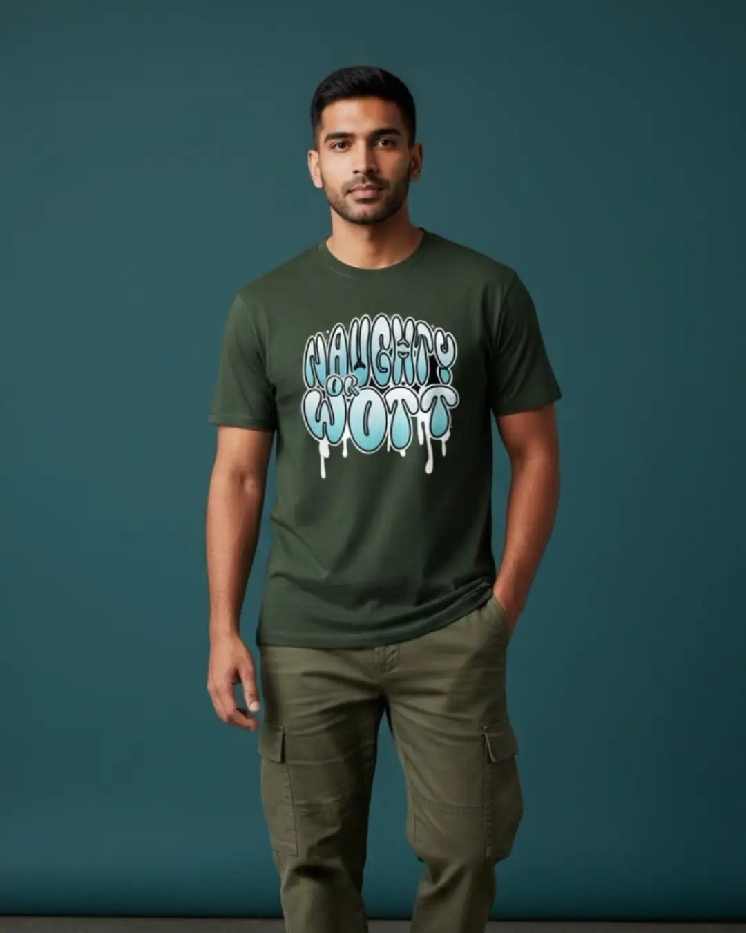 Naughty Or Wott BGMI Meme T-Shirt | PUBG Gamer Tee - Bottle Green / S - BGMI/PUBG
