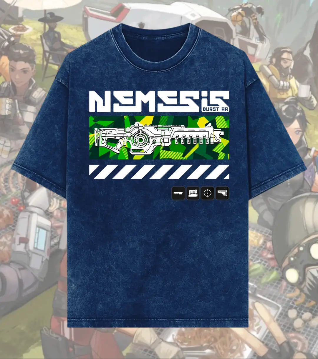 Nemesis Burst AR Tactical Tee – Apex Legends Inspired Gaming Acid-Wash T-Shirt - Navy / S - Apex legends