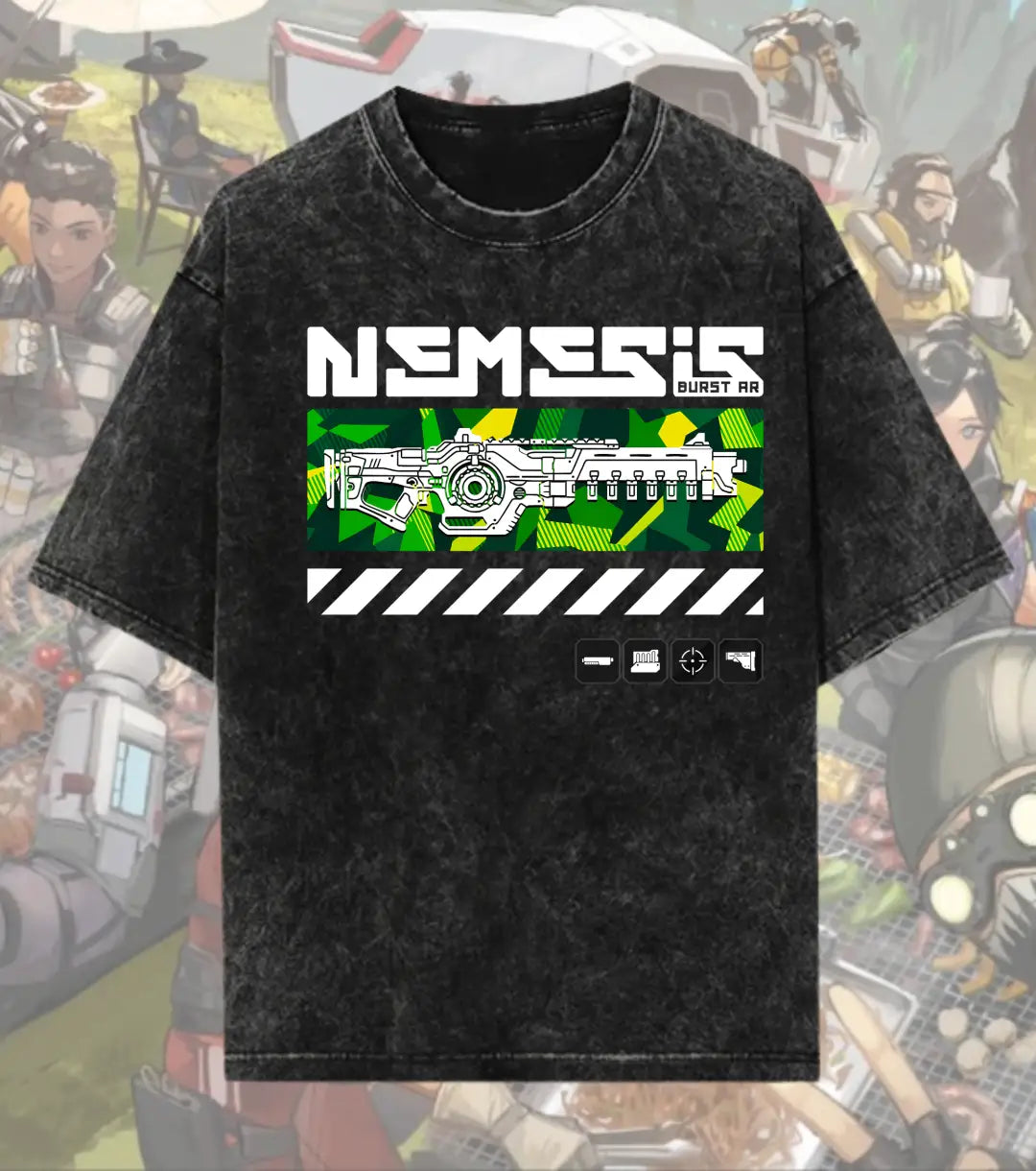 Nemesis Burst AR Tactical Tee – Apex Legends Inspired Gaming Acid-Wash T-Shirt - Black / S - Apex legends