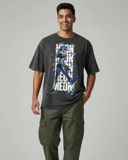 Neon – Speed Surge Valorant Acid Wash Tee | Bold Gamer Streetwear - Black / XS - Valorant