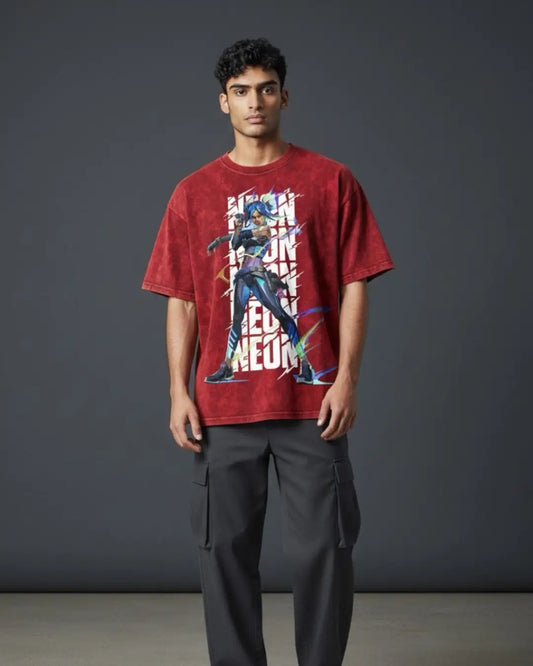 Neon – Speed Surge Valorant Acid Wash Tee | Bold Gamer Streetwear - Maroon / XS - Valorant