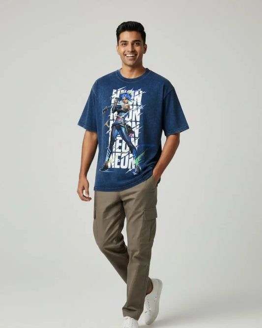 Neon – Speed Surge Valorant Acid Wash Tee | Bold Gamer Streetwear - Navy / XS - Valorant