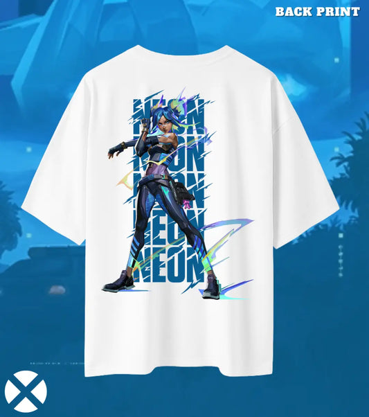 Neon – Speed Surge Valorant Oversized T Shirt | Oversized Clutch Fit - White / XS / 180GSM - Valorant