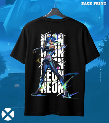 Neon - Thunder Rush Valorant T Shirt | High-Voltage Tee - Back (Dual Print) / Black / S