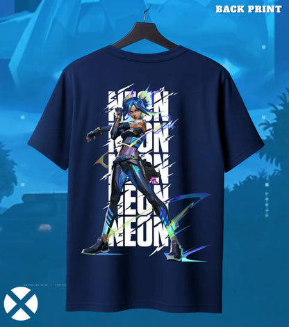 Neon - Thunder Rush Valorant T Shirt | High-Voltage Tee - Back (Dual Print) / Navy / S