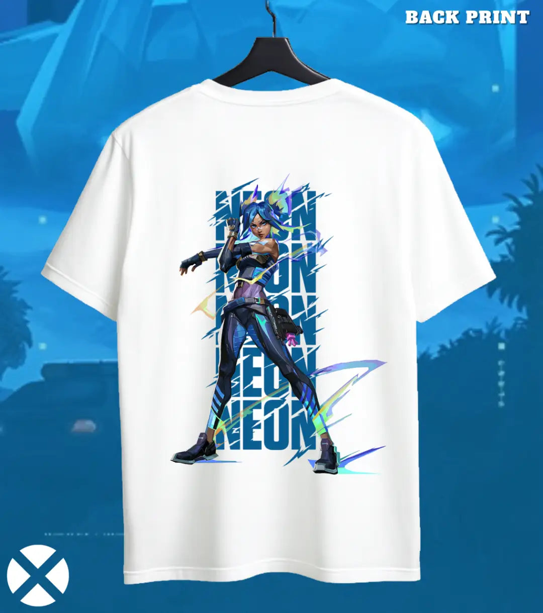 Neon - Thunder Rush Valorant T Shirt | High-Voltage Tee - Back (Dual Print) / White / S