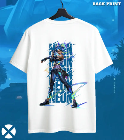 Neon - Thunder Rush Valorant T Shirt | High-Voltage Tee - Back (Dual Print) / White / S