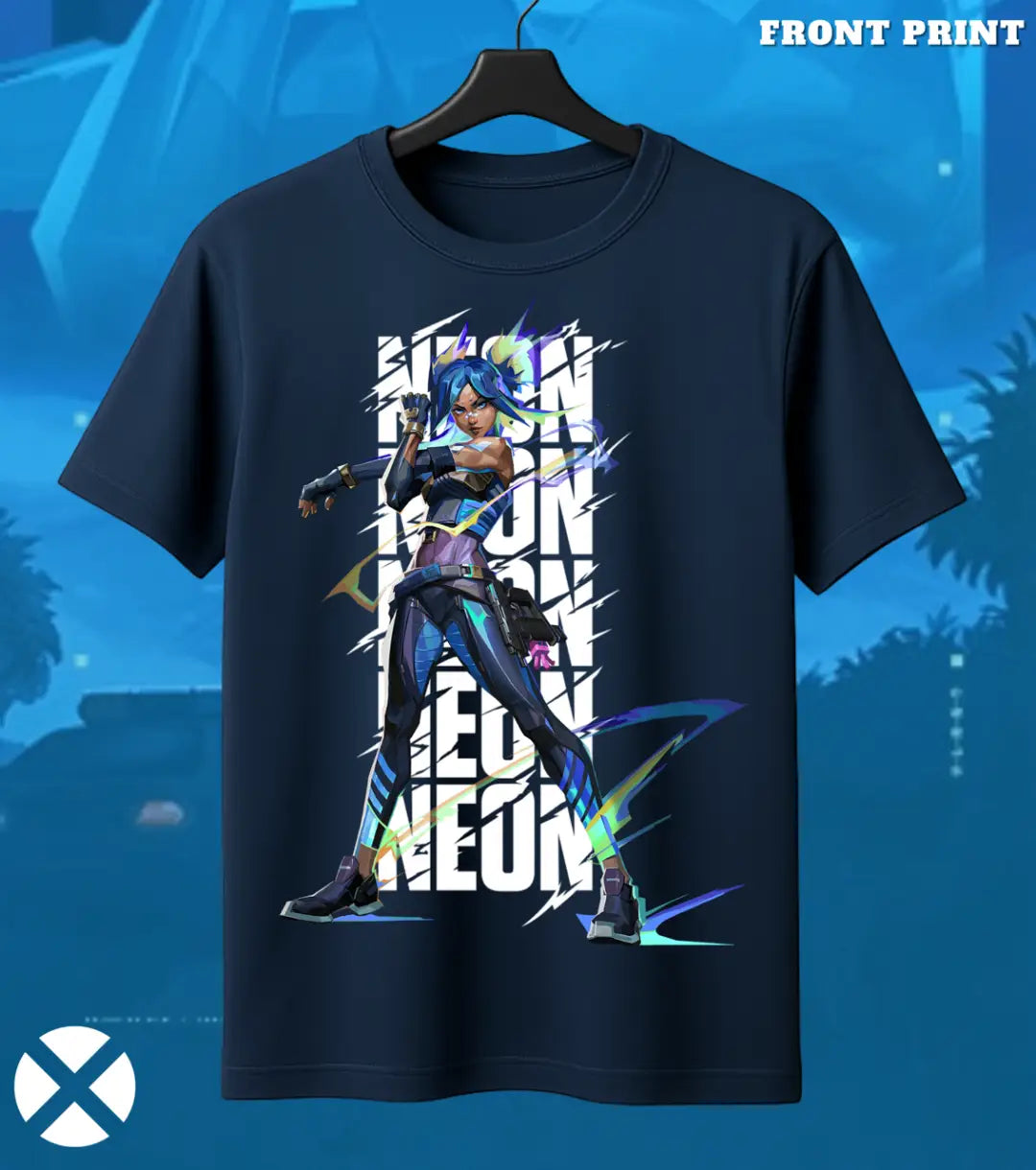 Neon - Thunder Rush Valorant T Shirt | High-Voltage Tee - Front Only / Navy / S