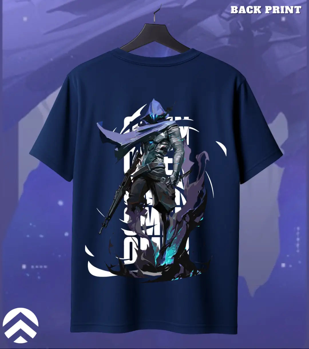Omen - Shadow Broker Valorant T Shirt | Silent Control Tee - Back (Duel Print) Navy / S - Valorant