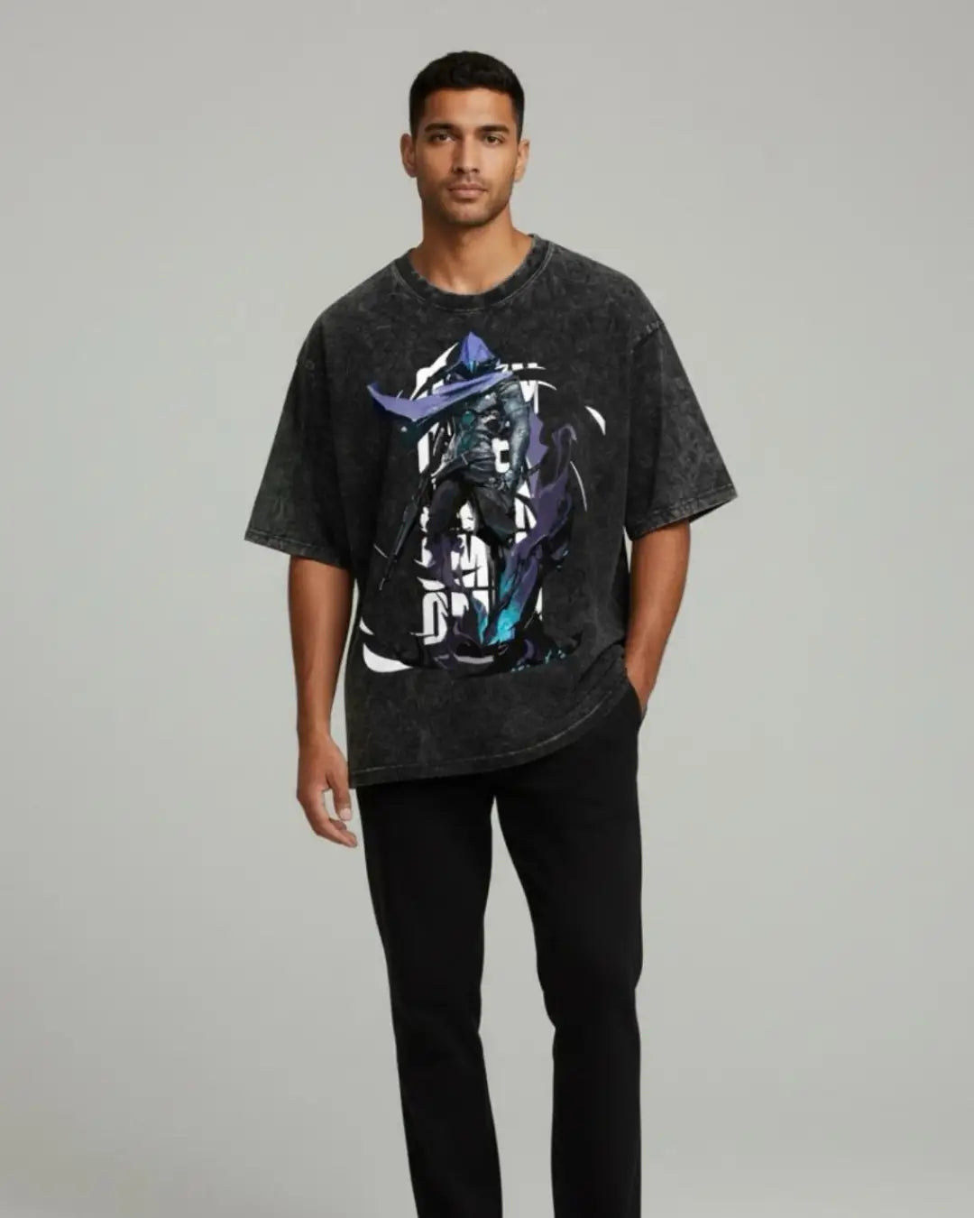Omen – Shadow Reaper Valorant Acid Wash Tee | Bold Gamer Streetwear - Black / XS - Valorant