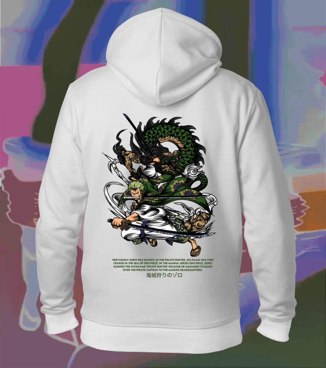 One Piece Zoro Hoodie – King of Hell Mode | Regular Hoodie - White / XS - One Piece