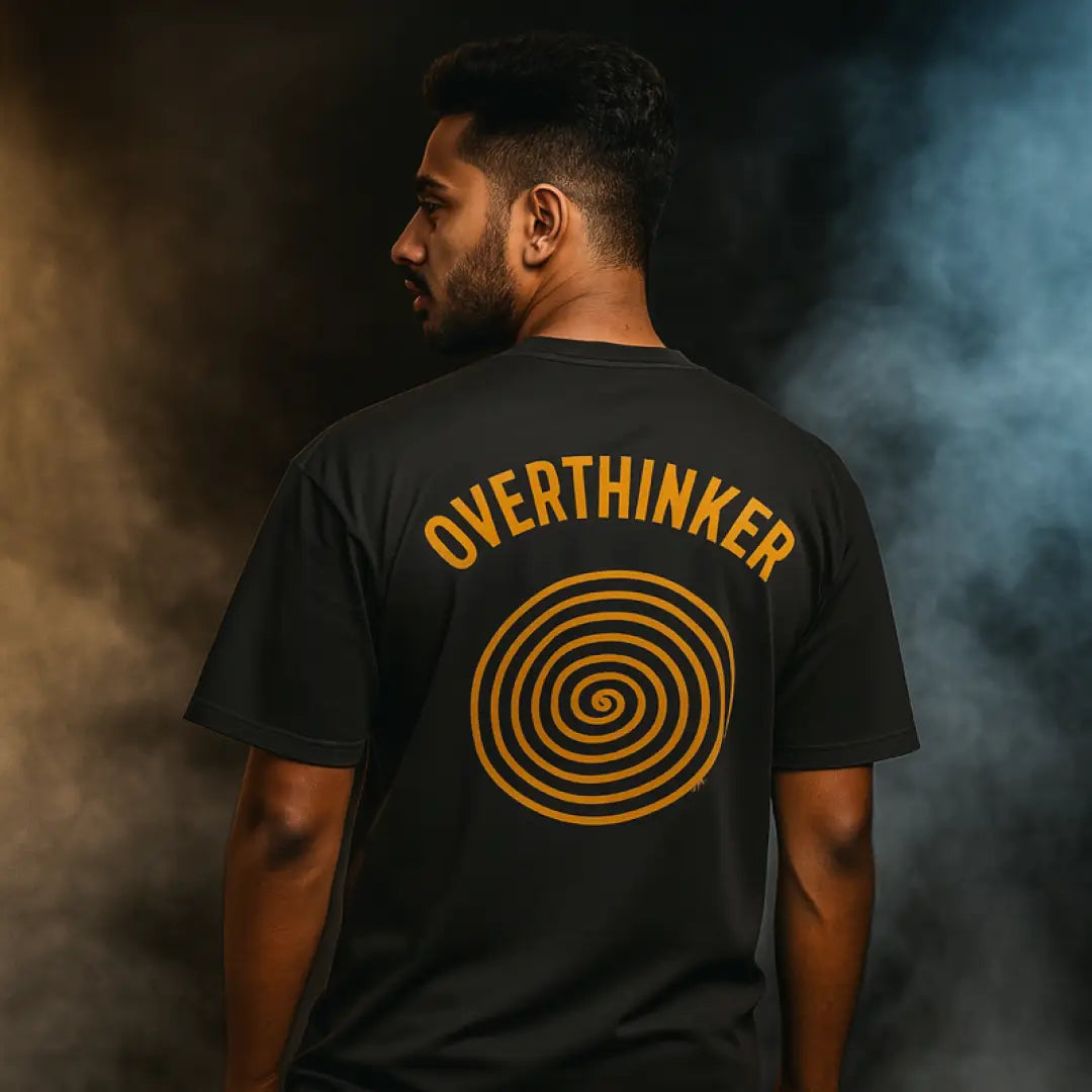 Overthinker Spiral – Black & Mustard Oversized T-Shirt - Black / S