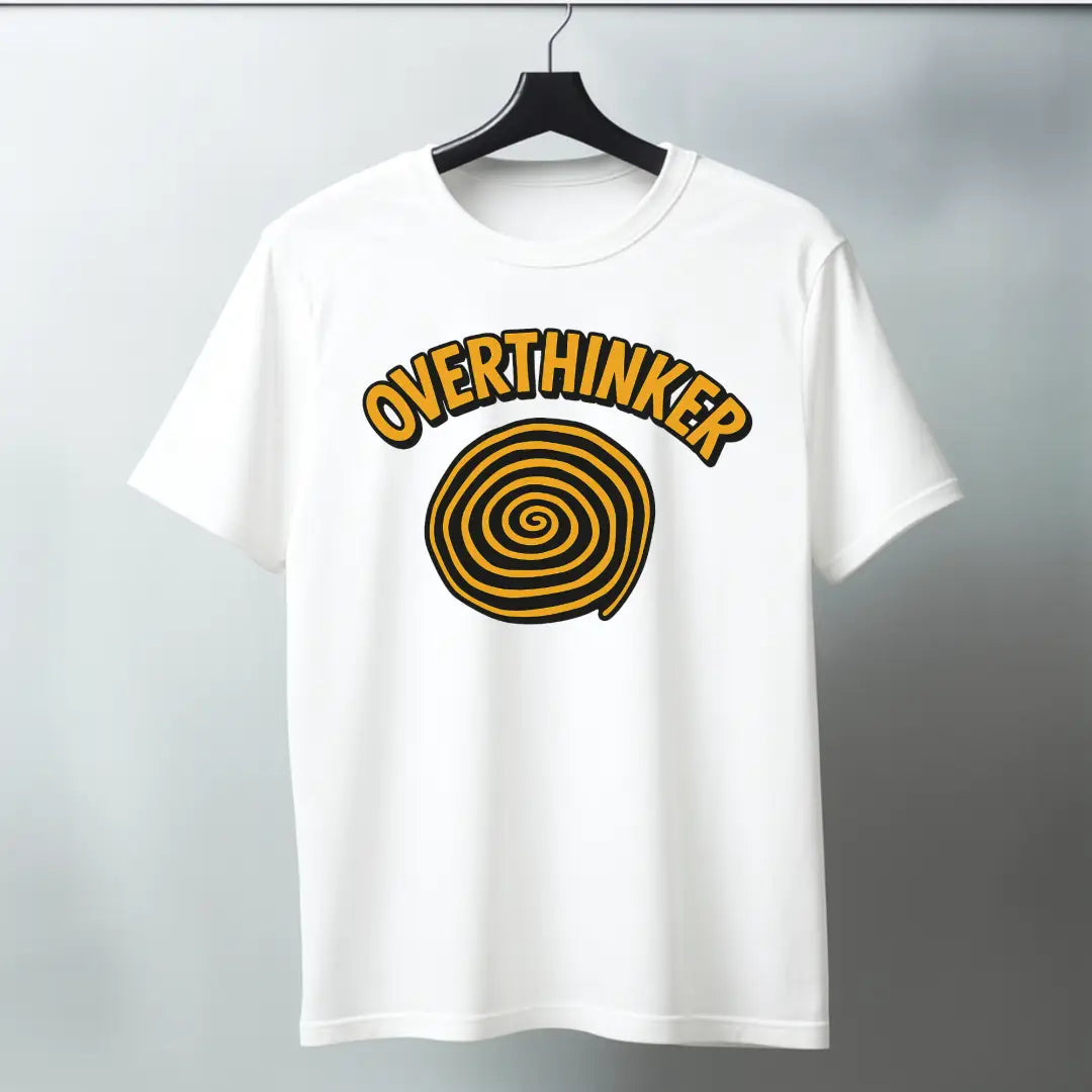Overthinker Spiral – Black & Mustard Regular T-Shirt - White / S