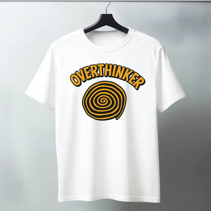 Overthinker Spiral – Black & Mustard Regular T-Shirt - White / S